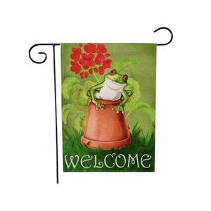 "Welcome" True Living Outdoors Medium Garden Flag 28" X 40" Frog on Flower Pot
